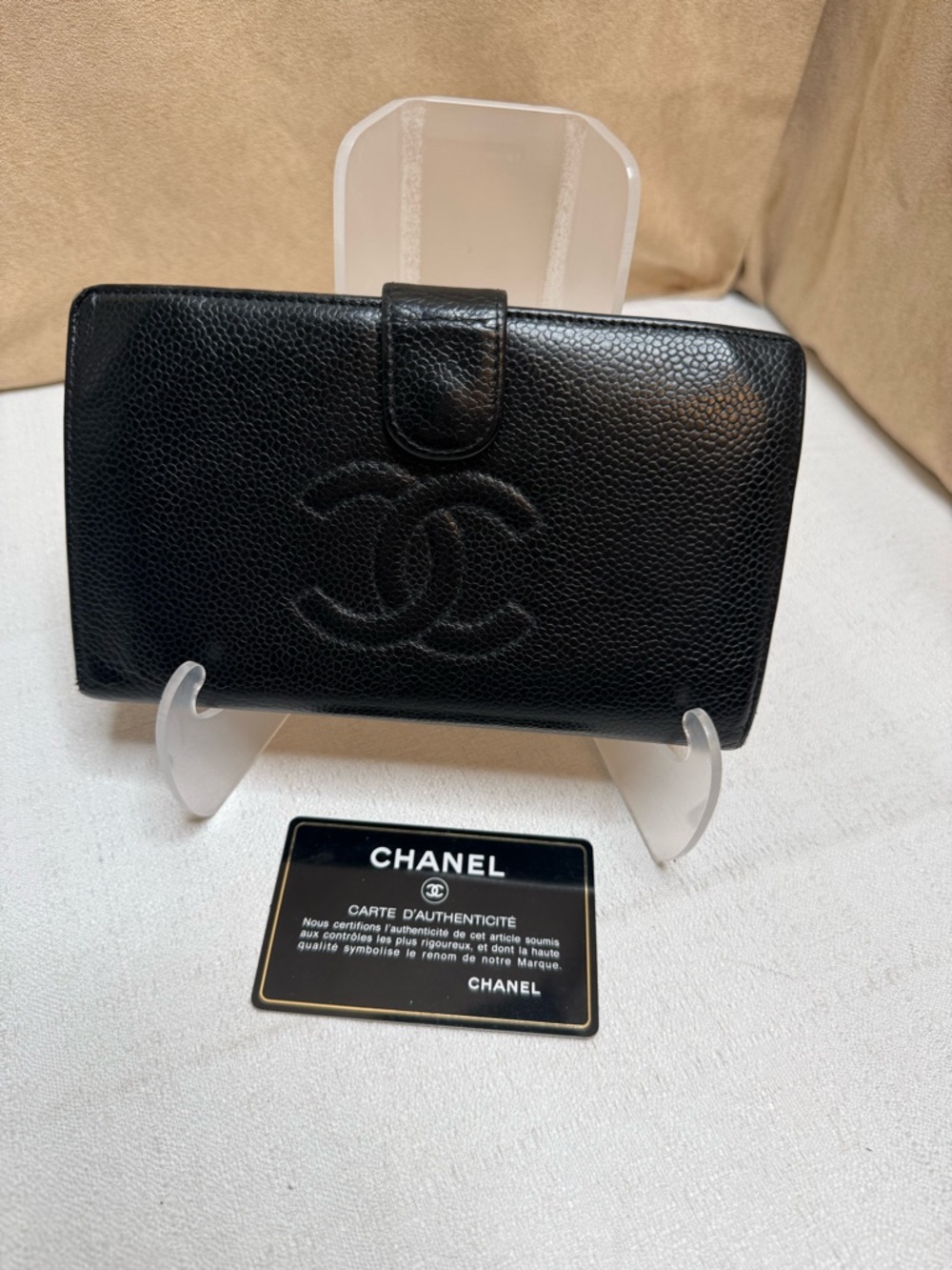 Chanel Vintage Black Caviar Leather CC Logo Long Wallet Clutch Gold tone - Picture 4 of 15